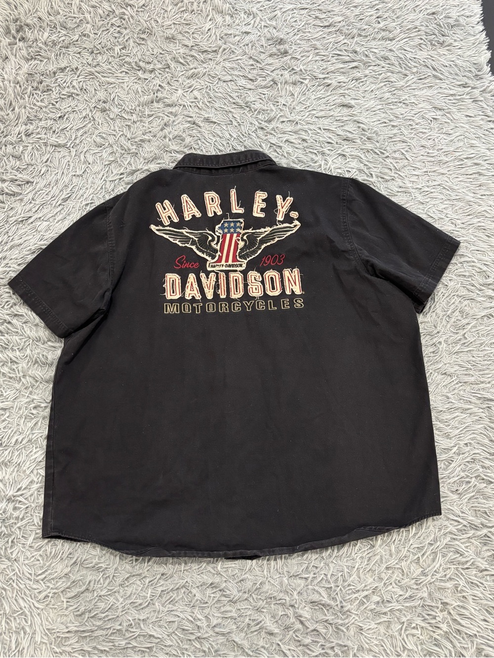 Vintage Harley Davidson Mens 3XL Heavy Weight Black Button Up Short Sleeve Shirt